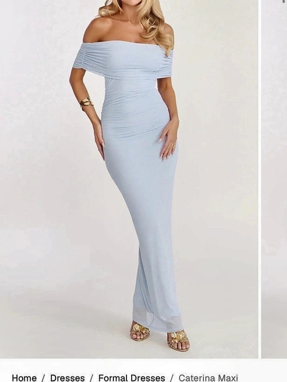 Showpo Caterina Maxi Off-Shoulder Maxi Dress in Blue